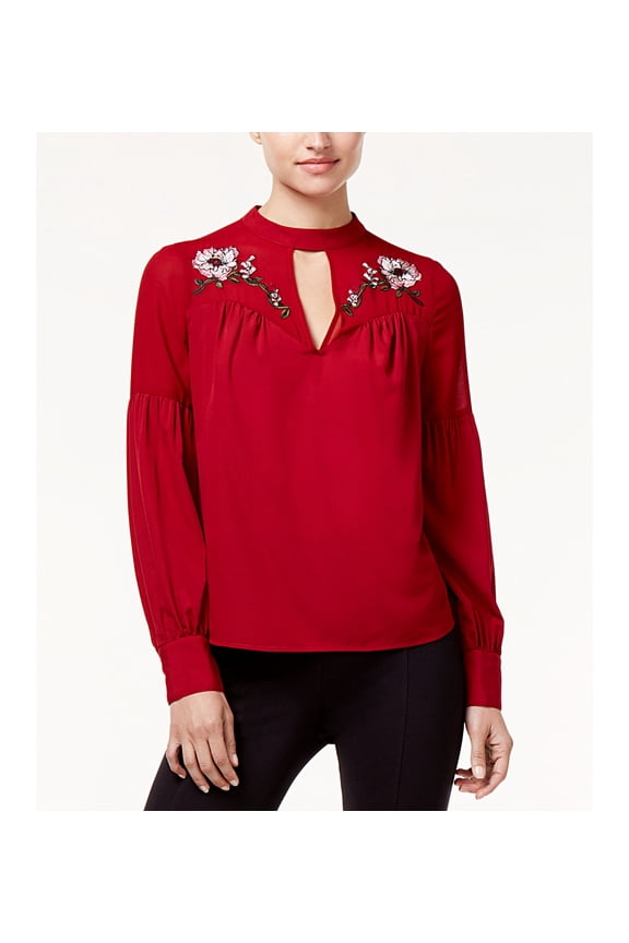 Juniors Embroidered Choker Blouse Cranberry M