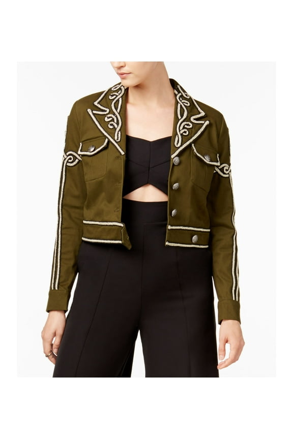 Juniors Embroidered Cropped Jacket Olive S