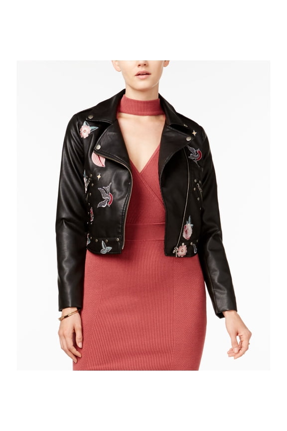 Juniors Embroidered Moto Jacket Black XS