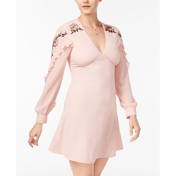 XOXO Juniors Embroidered Ruffled Dress Blush S