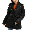 thumbnail image 1 of XOXO Juniors' Faux Fur Trim Hooded Puffer Coat Black Size X-Large, 1 of 3
