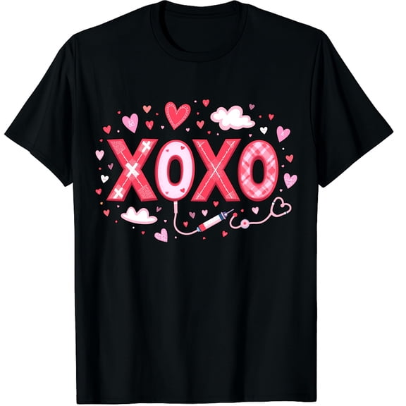 XOXO Nurse Valentines Day Stethoscope Valentine Nursing Graphic Crew Neck Short Sleeve T-Shirts (Men's, Women's)