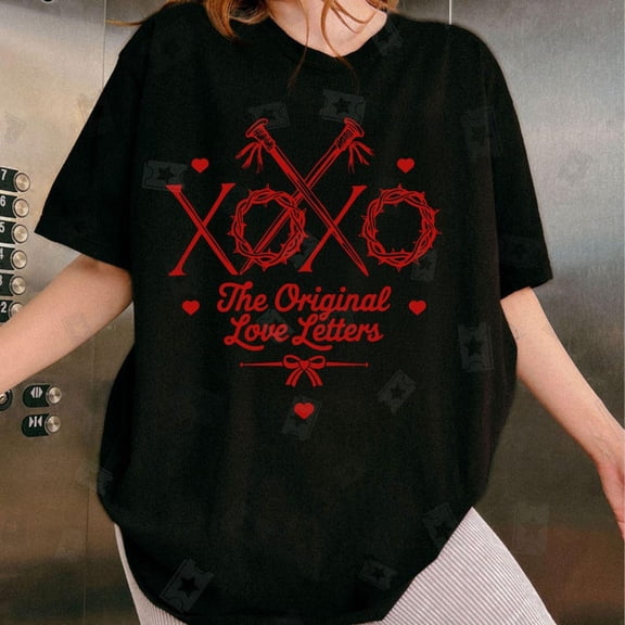 XOXO Original Love Letters Shirt, Christian V-Day Bow, Jesus Love Tee