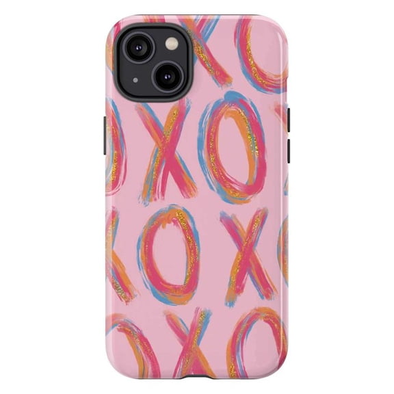 XOXO Pink Phone Case, Colorful Brushstroke Love Pattern iPhone Cover, Cute Romantic Aesthetic Protective Case for iPhone 17 16 15 14 13 12 11 Pro Plus Max Mini
