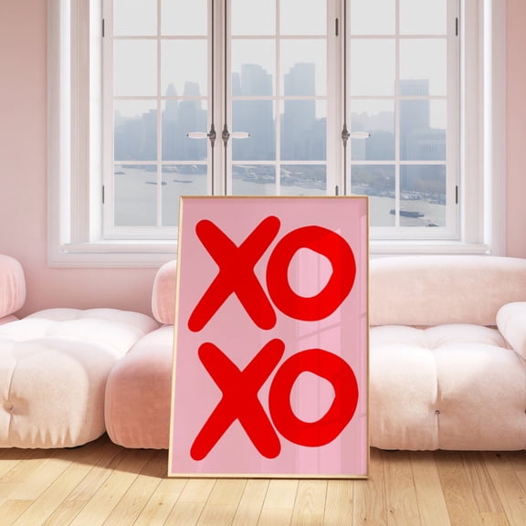 XOXO Pink Red Preppy Wall Art Valentines Day Decor Trendy Girly Typography Love Decoration, Unframed Paper Poster 8x10in
