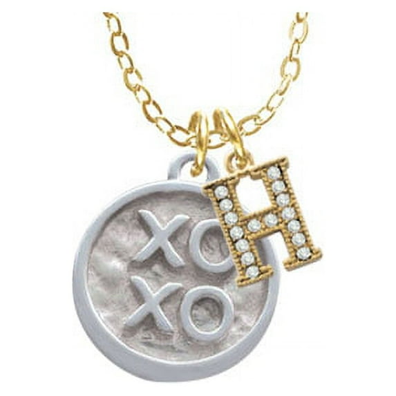 XOXO - Round Seal - H - Gold Tone Crystal Initial Sophia Necklace, 18"+1"