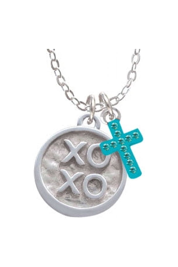 XOXO - Round Seal - Teal Crystal Cross Sophia Necklace, 18"+1"