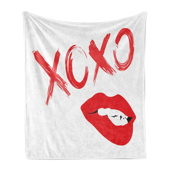 XOXO Soft Flannel Fleece Throw Blanket, Lipsticked Woman Biting Lips Simplistic Design Feminine Fantasy, Cozy Plush for Indoor and Outdoor Use, 60" x 80", Dark Coral Vermilion, by Ambesonne