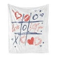 thumbnail image 1 of XOXO Soft Flannel Fleece Throw Blanket, Love Essential Tic Tac Toe Game Hearts Lips and I Love You Words, Cozy Plush for Indoor and Outdoor Use, 50" x 60", Peach Ceil Blue, by Ambesonne, 1 of 5