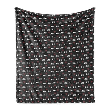 XOXO Soft Flannel Fleece Throw Blanket, XO Acronym and Striped Heart Pattern Love Romantic Print, Cozy Plush for Indoor and Outdoor Use, 50" x 70", Charcoal Grey Dark Coral, by Ambesonne