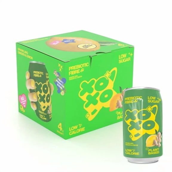 XOXO Sparkling Ginger & Lemon 4 x 330ml, British Import (Pack of 2)