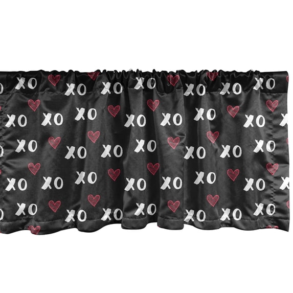 Ambesonne XOXO Valance Pack of 2, XO Acronym and Striped Hearts, 54"X12", Charcoal Grey Dark Coral