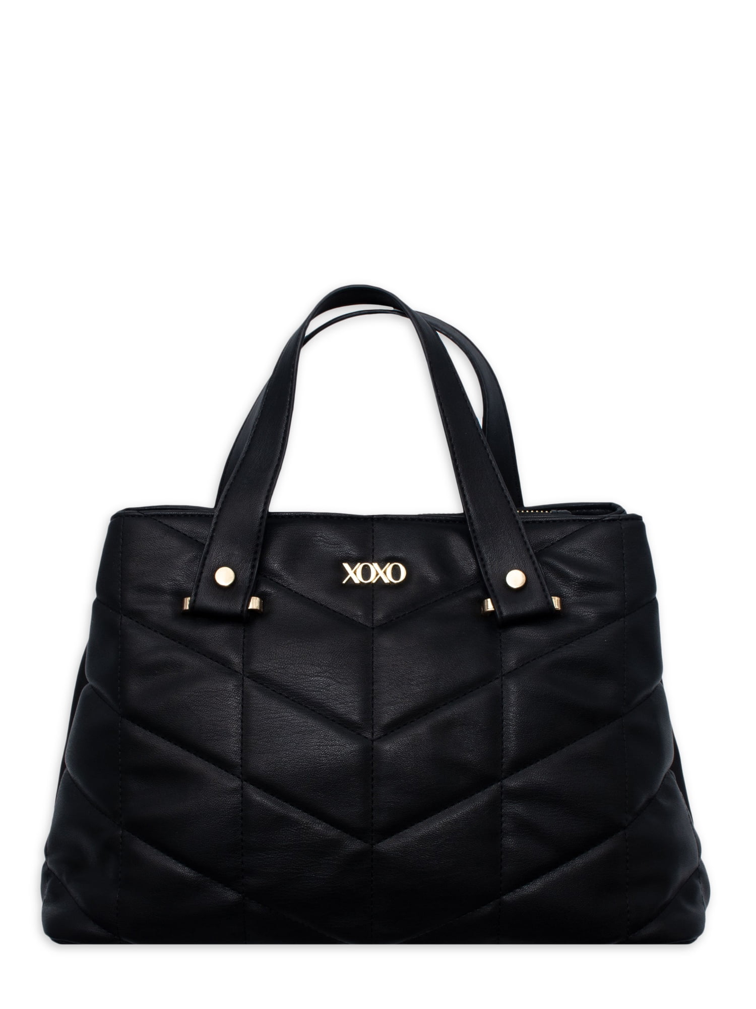 XOXO Women's Black Vegan Leather Quilted Tote Bag With Chain