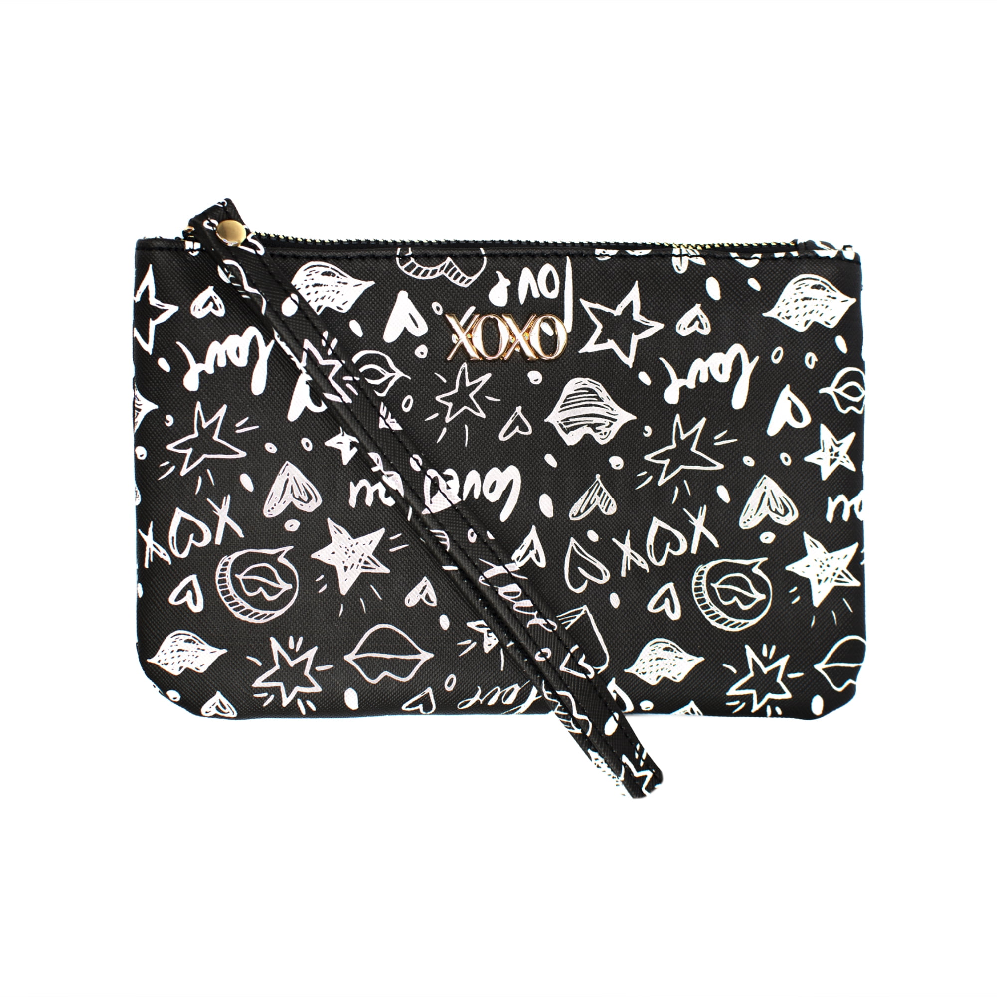 XOXO Mini Saffiano Leather Wallet With Key Ring – Slim Card Case With 5 Slots & Zipper Coin Pocket, Graffiti Print Design - View #2