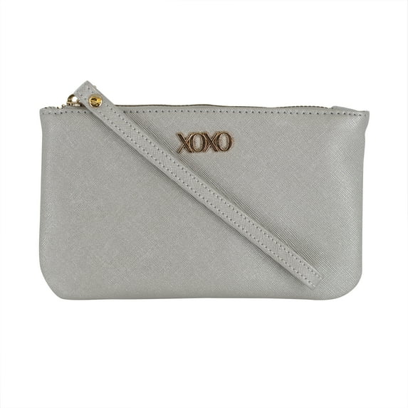 XOXO Women’s Large Metallic Silver Saffiano Leather Solid / Patterned Wristlet Wallet