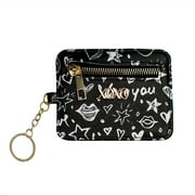 XOXO Women’s Mini Black Graffeti Print Saffiano Leather Key Card ID Coin Case Wallet