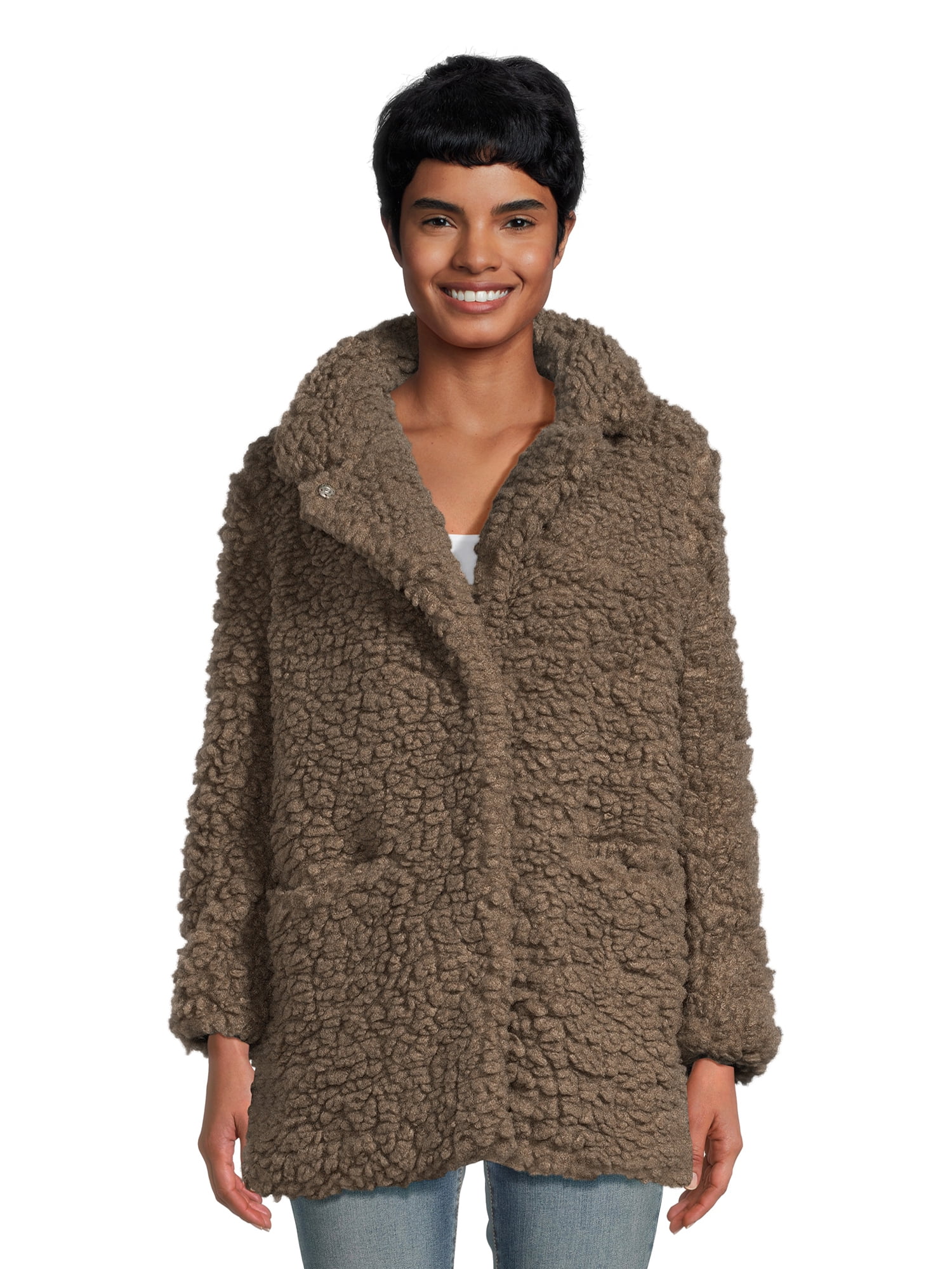 Women's Oversized Faux Shearling Coat with Pockets