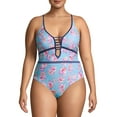thumbnail image 1 of XOXO Women’s Plus Size Plunge Neck One-Piece Swimsuit, 1 of 6