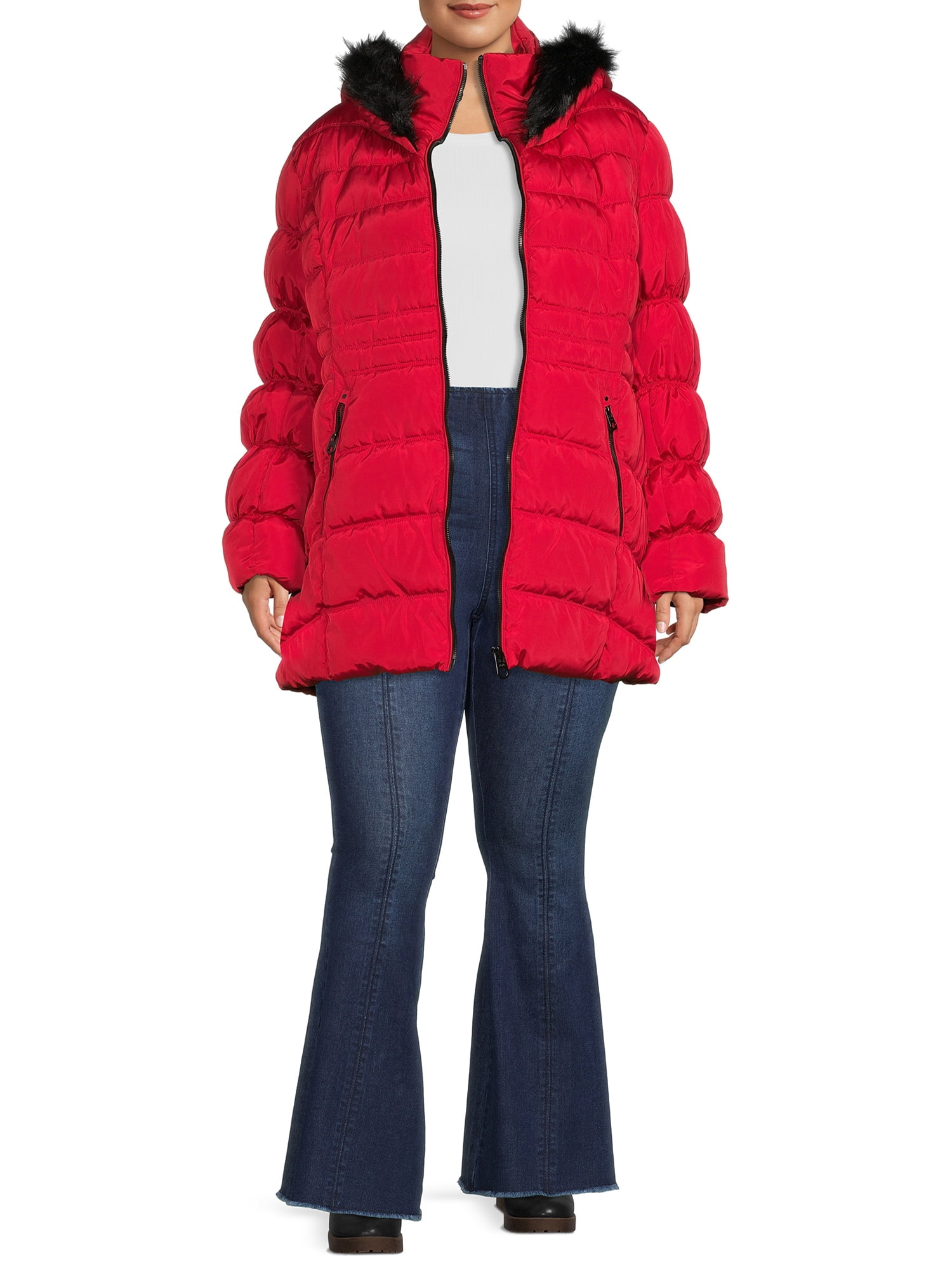 XOXO Women's Plus Size Puffer Coat with Oversized Hood