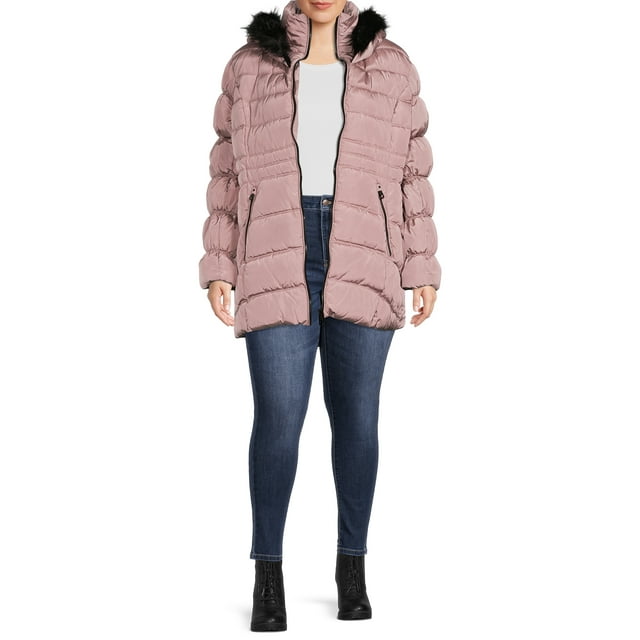 XOXO Women's Plus Size Puffer Coat with Oversized Hood