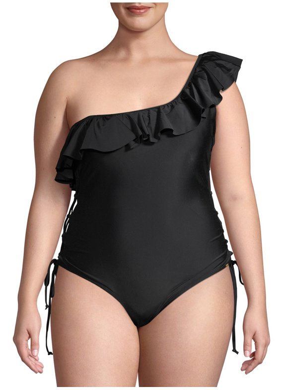 XOXO Women’s Plus Size Ruffle One-Shoulder One-Piece Swimsuit