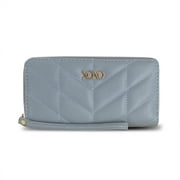 XOXO Women’s Powder Blue Vegan Leather Quilted Single Zip Wallet Clutch withWristlet