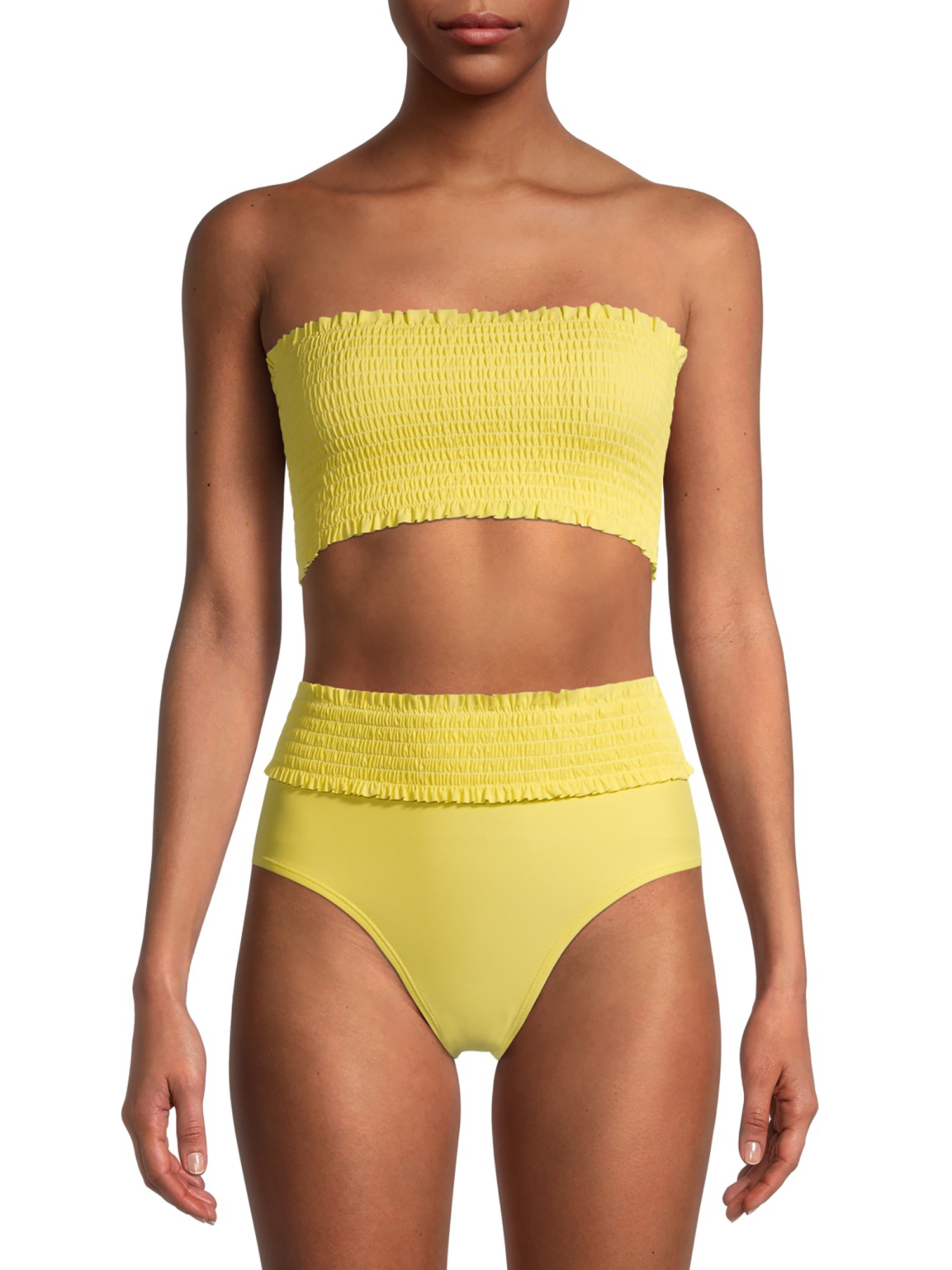 XOXO Women's Shirred Strapless Bandeau Bikini Swimsuit Top - image 1 of 6