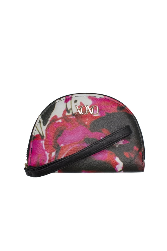 Womens Small Floral Print Saffiano Leather Dome Indexer Wallet Purse with Wristlet