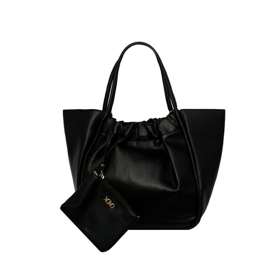 XOXO Women's Vegan Leather Black Dual Top Handle Everyday Tote Bag and Wristlet
