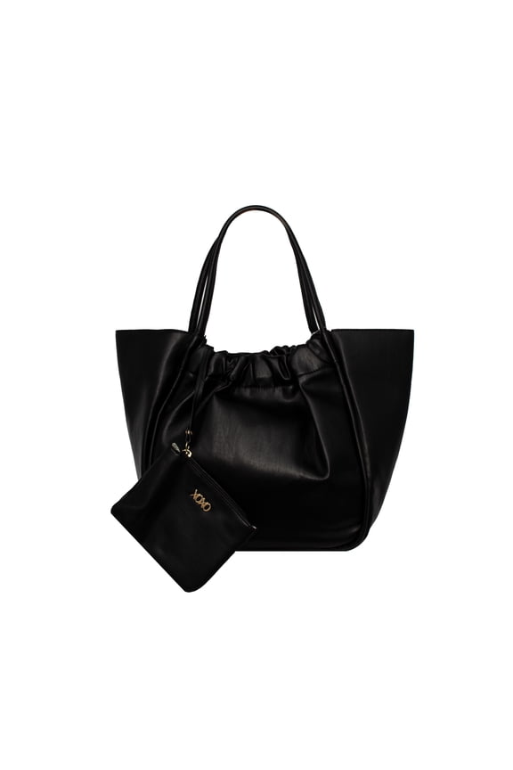 Women's Vegan Leather Black Dual Top Handle Everyday Tote Bag and Wristlet