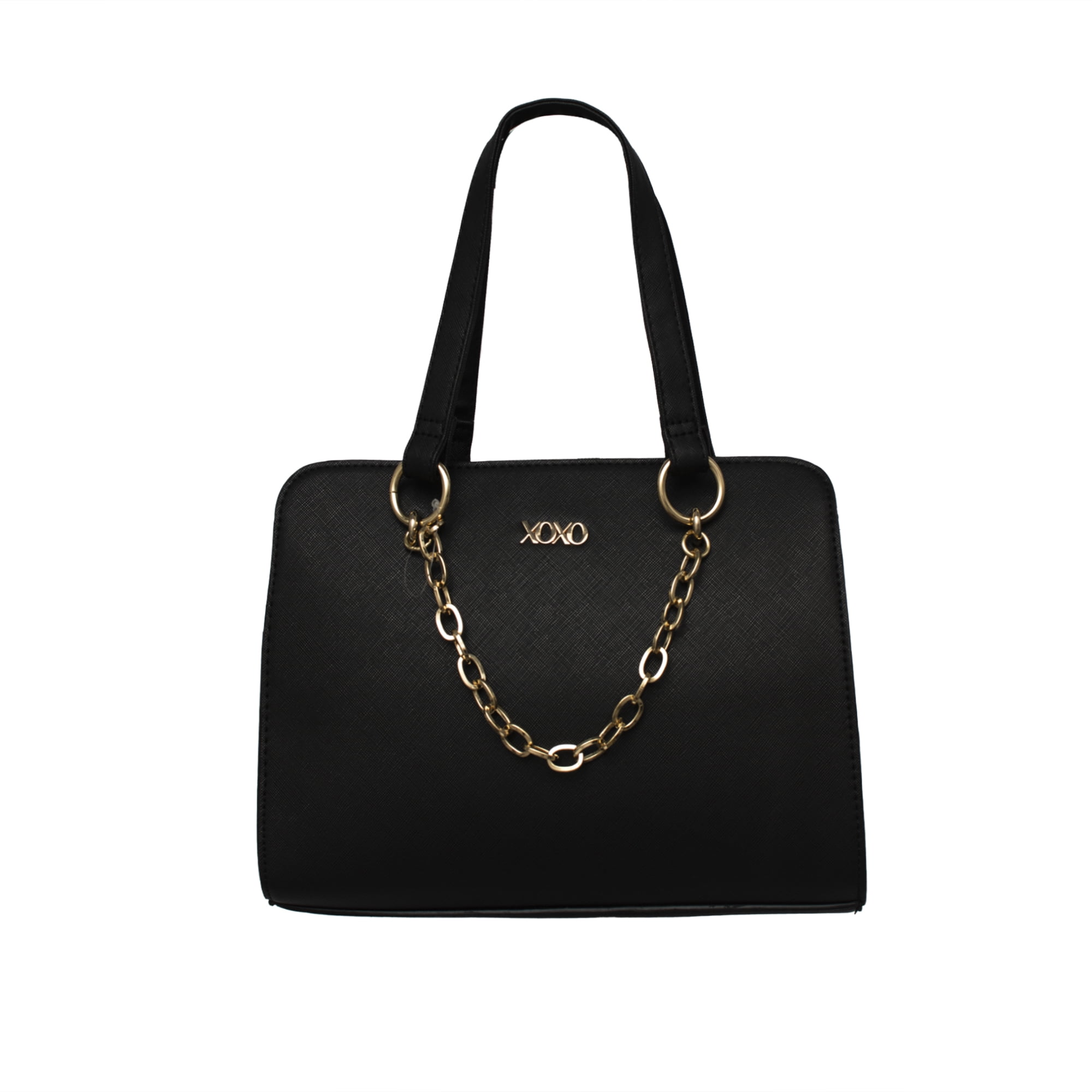 XOXO Women's Vegan Leather Large Black Double Handle Everyday Satchel with Chain