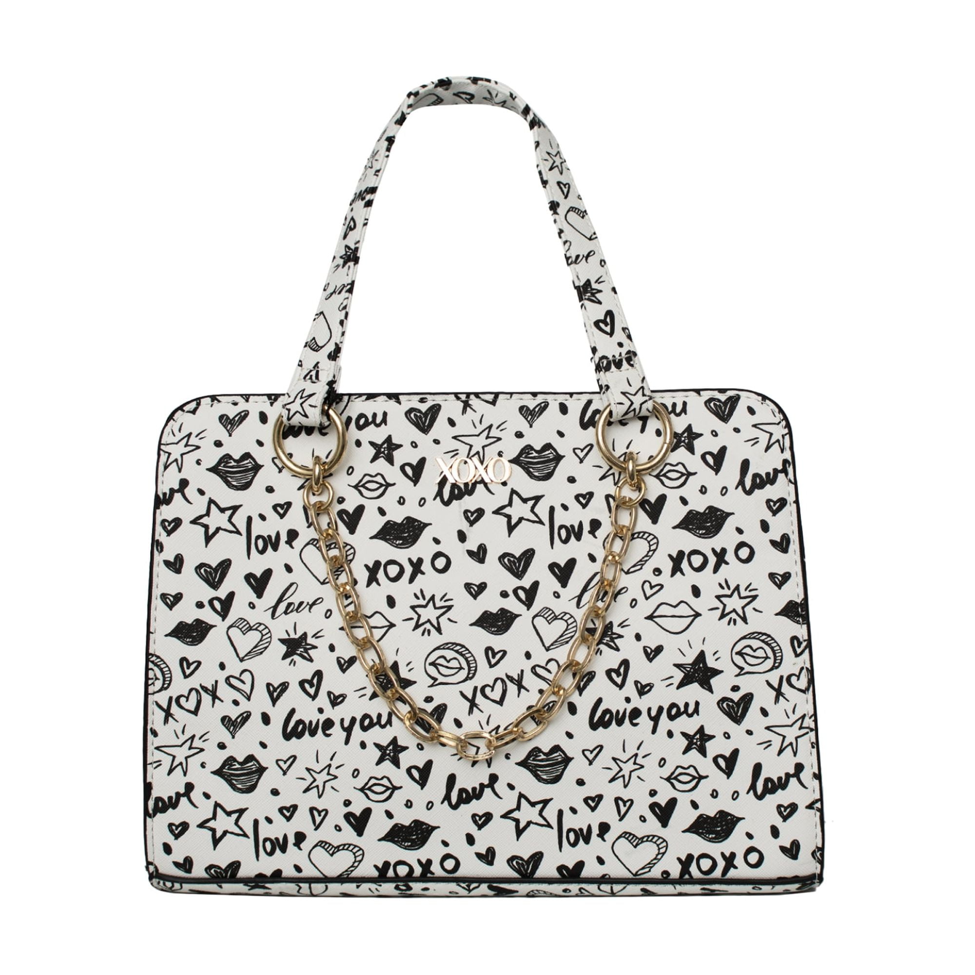 XOXO Women's Vegan Leather Large White Graffeti Print Everyday Satchel