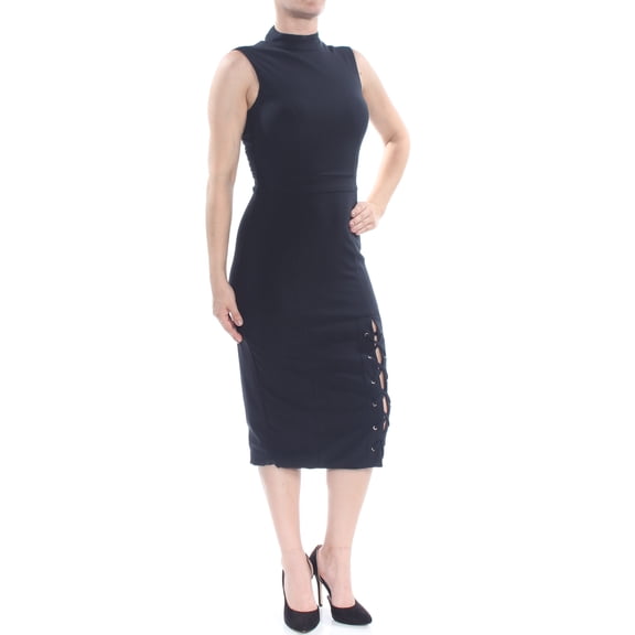 XOXO Womens Black Mock Neck Lace Up Sleeveless Midi Wear To Work Sheath Dress Juniors XS