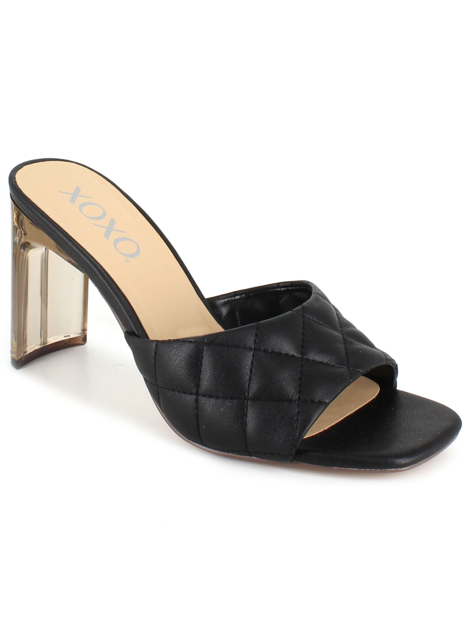 Heeled Sandals Quilted Square Heels Wild Diva Black Square Open