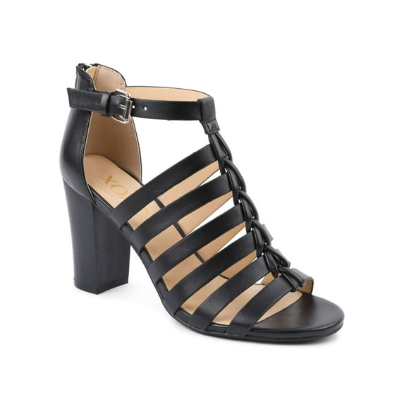 XOXO Womens Black Zipper Woven Strappy Padded Bae Round Toe Block Heel Buckle Dress Sandals Shoes 8.5 M