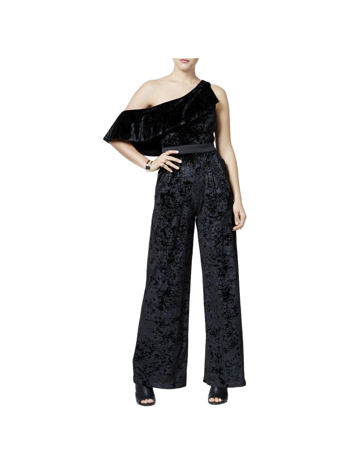 XOXO Womens Juniors Velvet Ruffled Jumpsuit