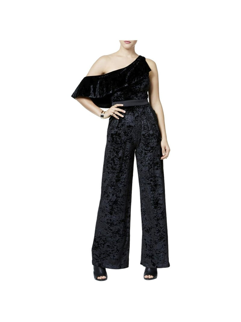 XOXO Womens Juniors Velvet Ruffled Jumpsuit