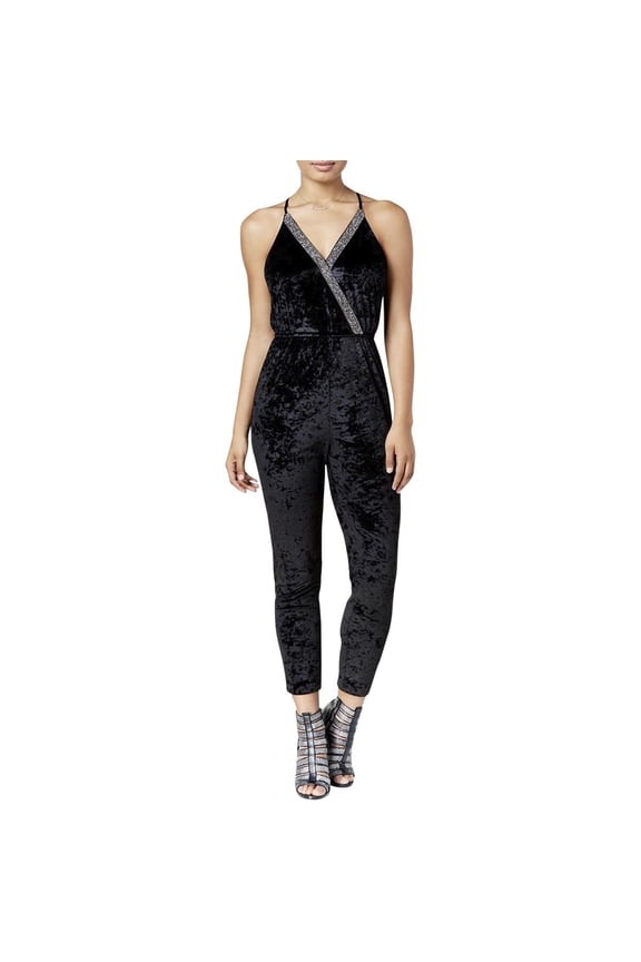 Womens Juniors Velvet Sleeveless Jumpsuit