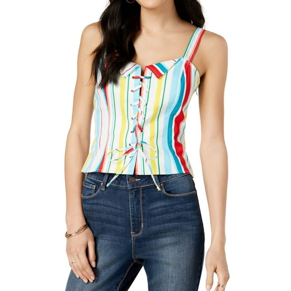 XOXO Womens Lace Up Crop Top Blouse, Multicoloured, Juniors, X-Large