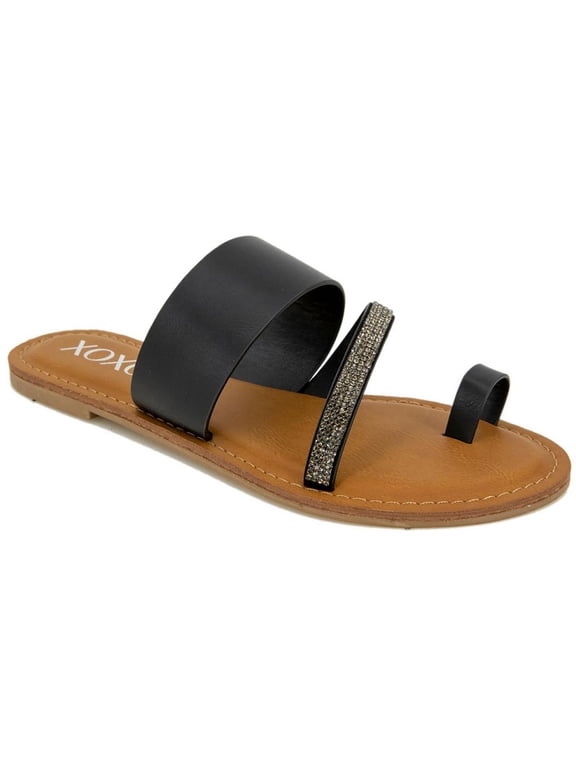 Womens Romila Faux Leather Rhinestone Slide Sandals