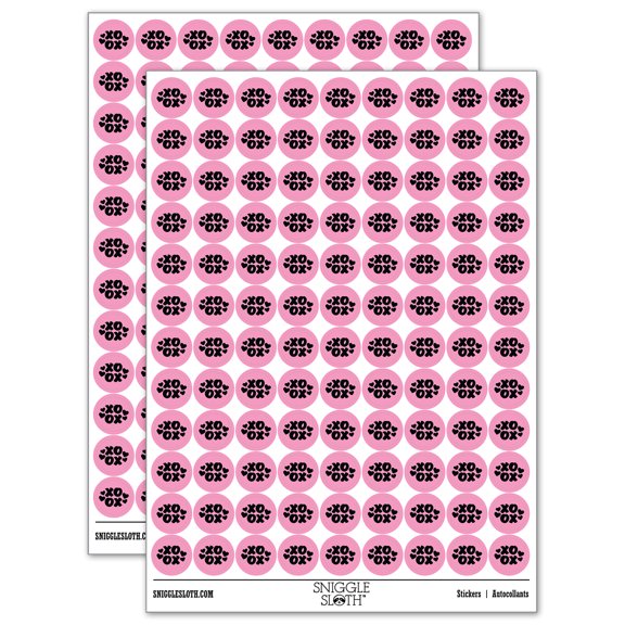 XOXO with Hearts and Love Round Sticker Set - Light Pink - Gloss Finish - 0.50" Size