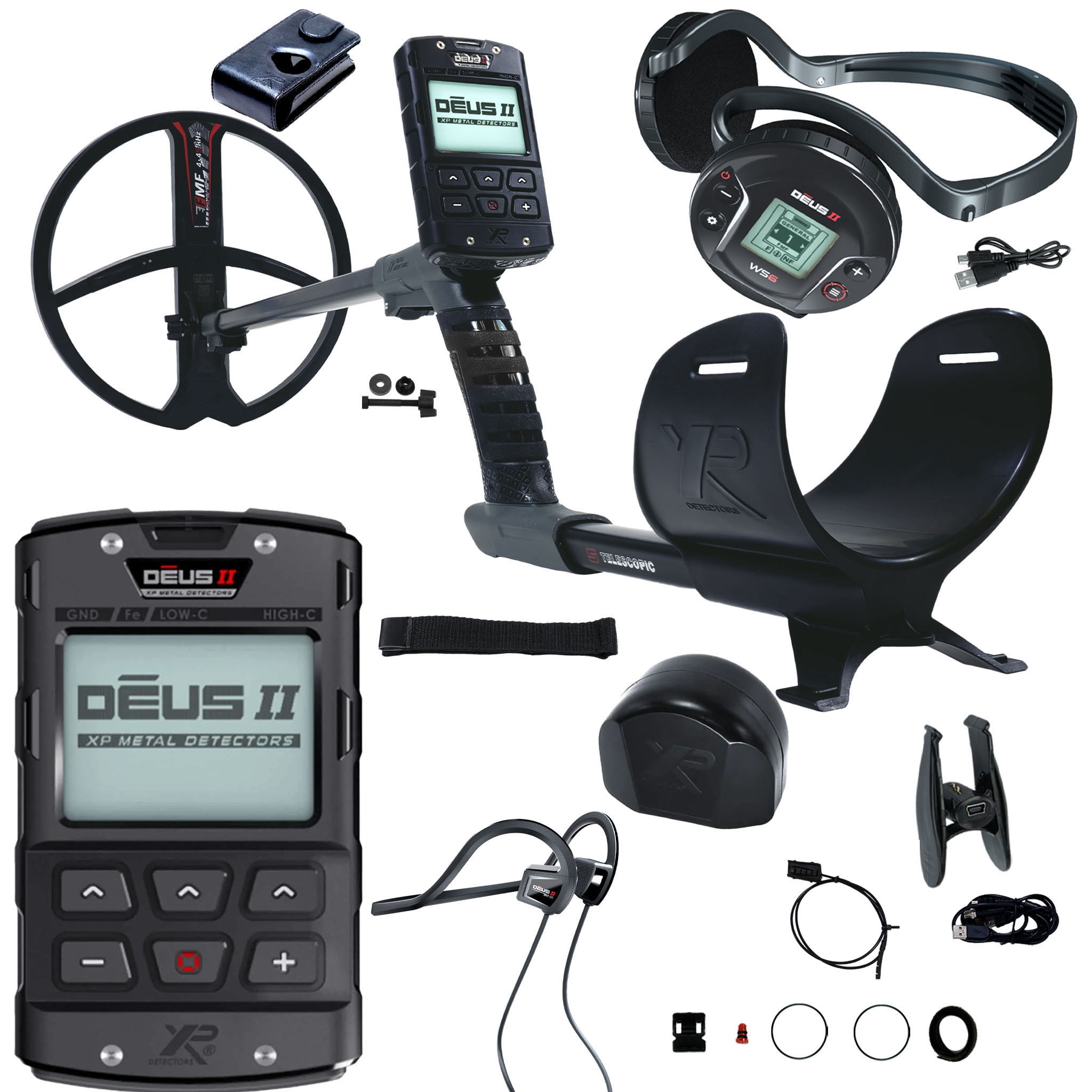 XP DEUS II Fast Multi Frequency RC + WS6 Metal Detector with 11″ FMF Search Coil and Bone Conduction Headphones