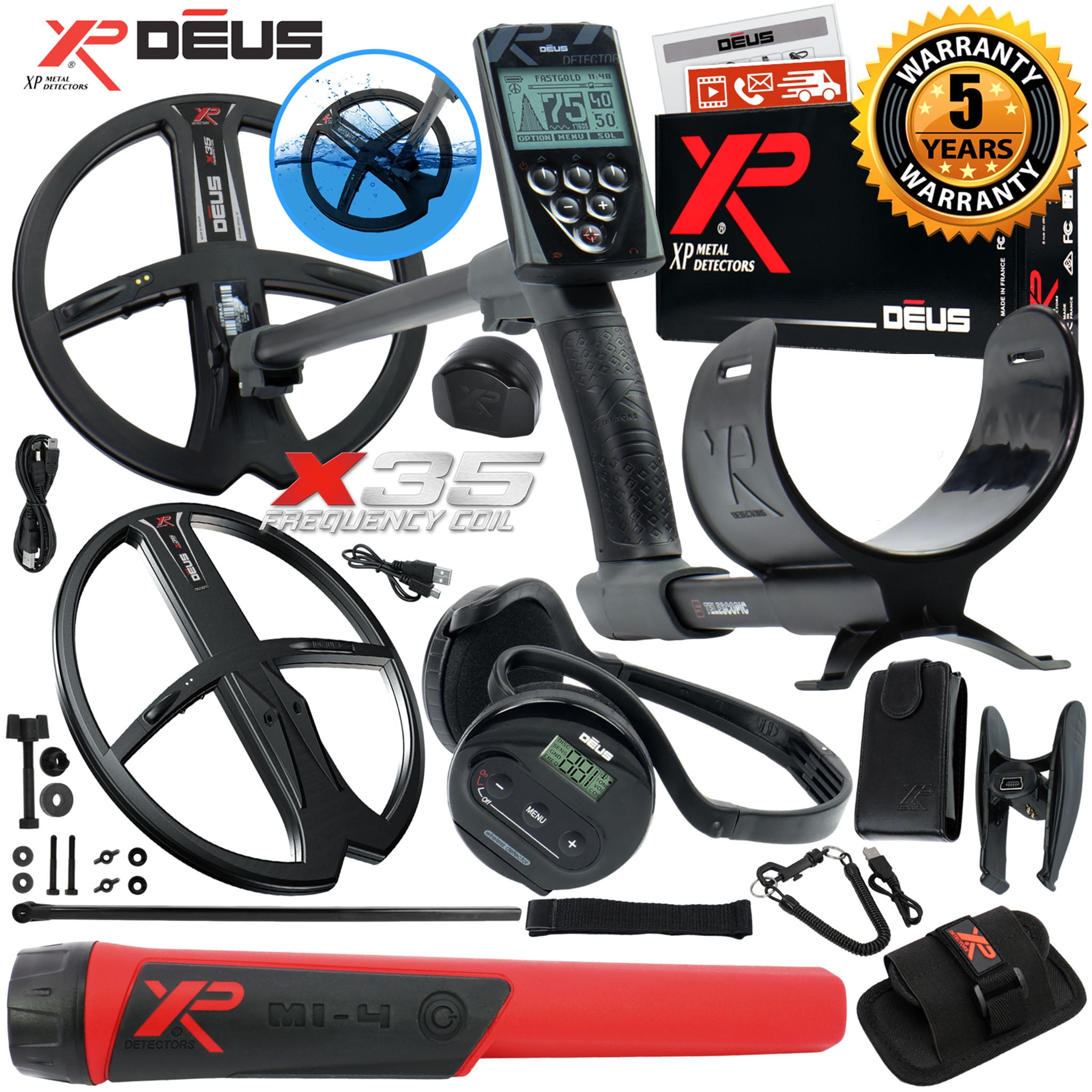 XP Deus Metal Detector w/ MI-4 Pinpointer, WS4 Backphones, Remote & 2 ...