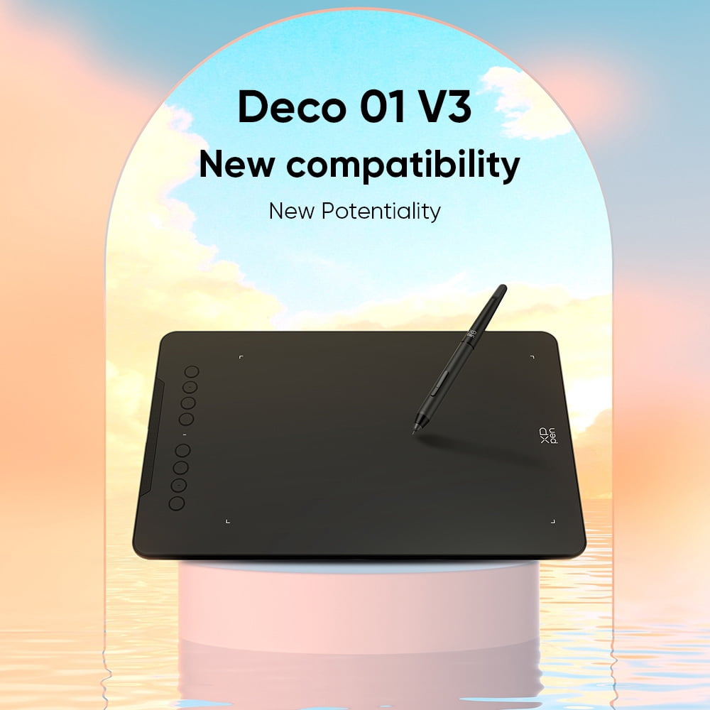 XP-Pen Deco 01V3 Drawing Tablet with 16384 Levels Pressure Pen, 10x6.25in Portable Digital Graphic Tablet for Computer