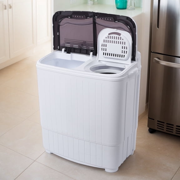 XPB35-188S Compact Semi-Automatic Twin Tub Washing Machine With Built-In Drain Pump Total 14.3 Lbs Laundry Capacity Gray Protective Cover Household Daily Clothes Washing Equipment