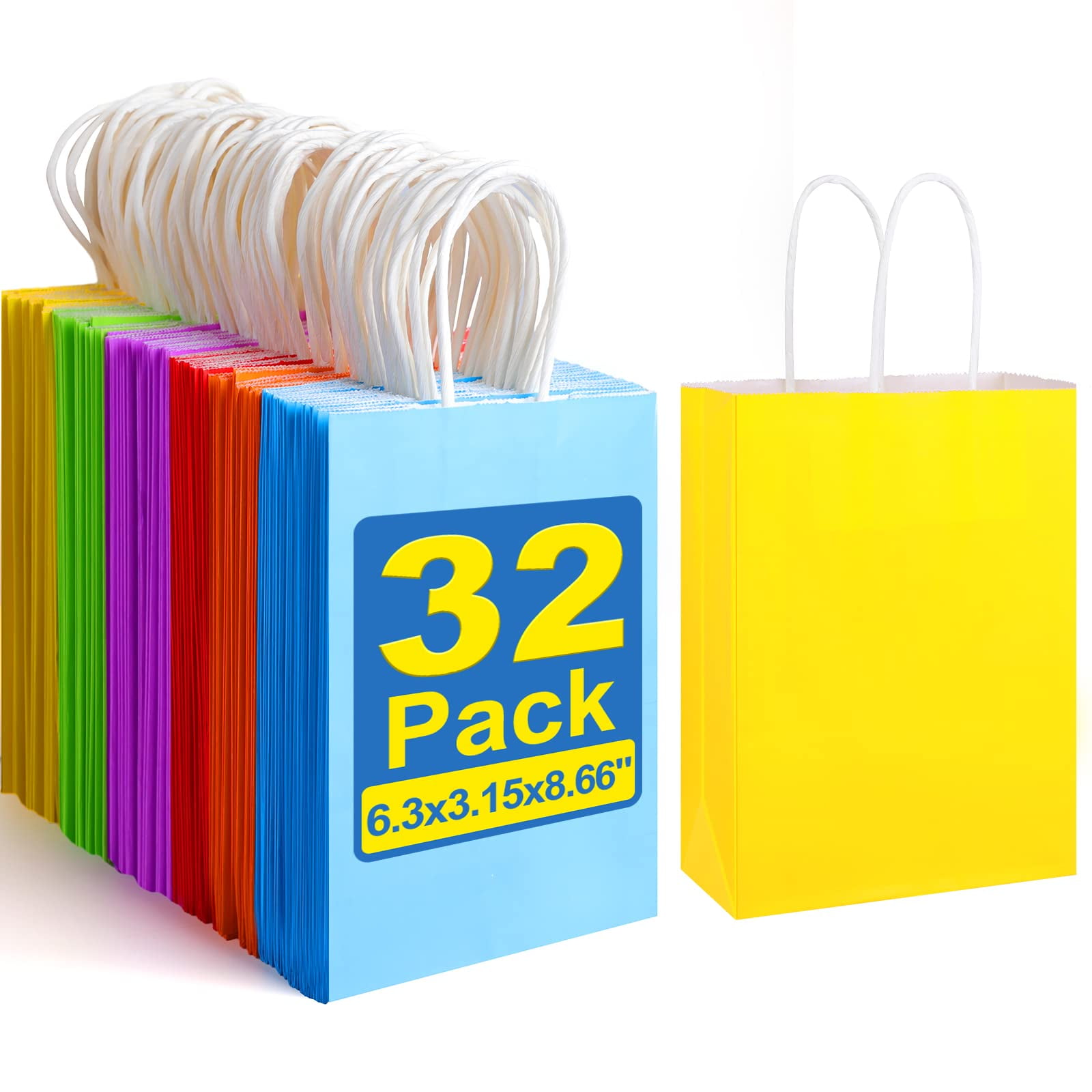 Ehpiern Christmas Gift Bags, 32-Pack – 6.3x3.15x8.7 Inch Rainbow Kraft Paper With Handles