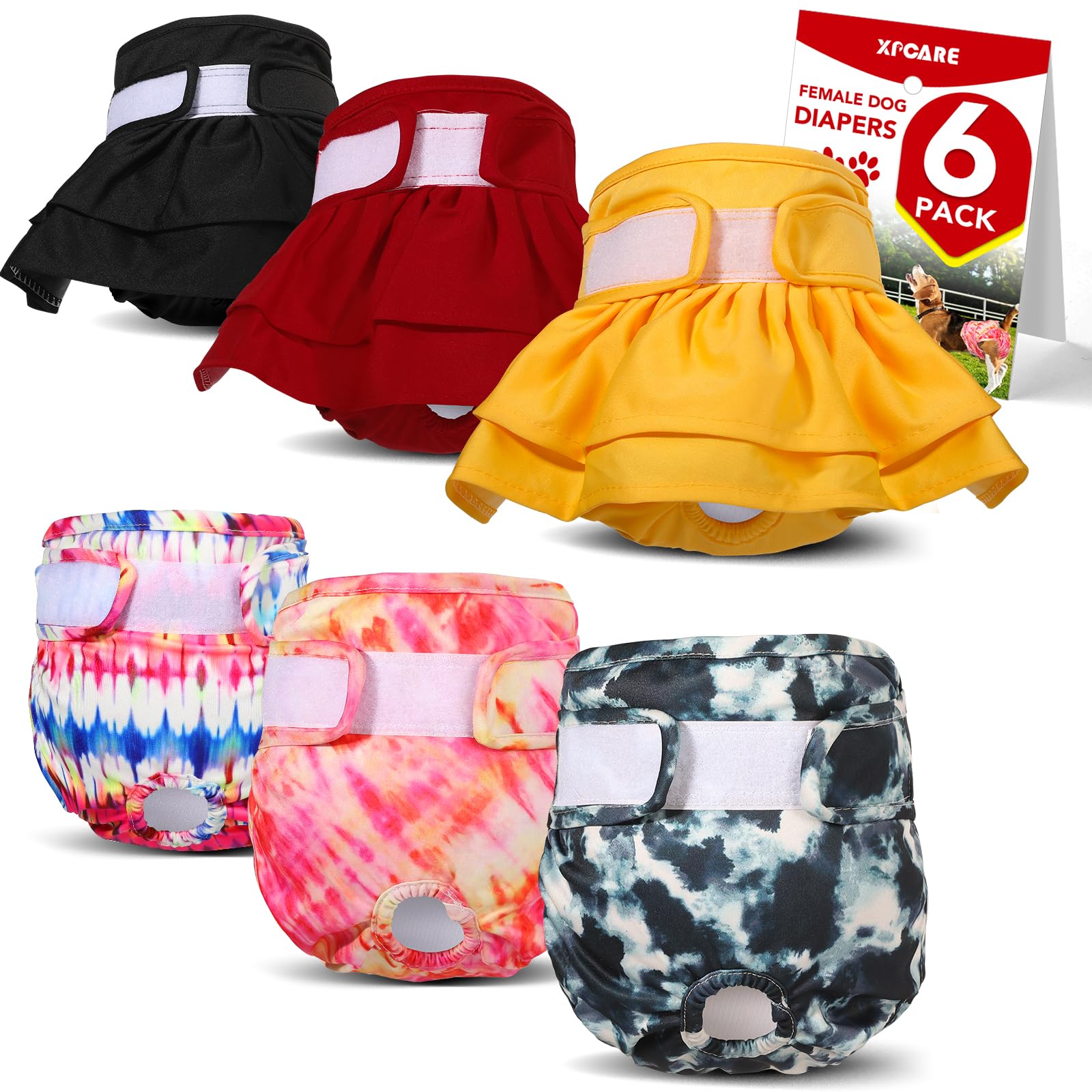 XPCARE 6 Pack Washable DHF10 Female Dog Diapers Reusable Doggie