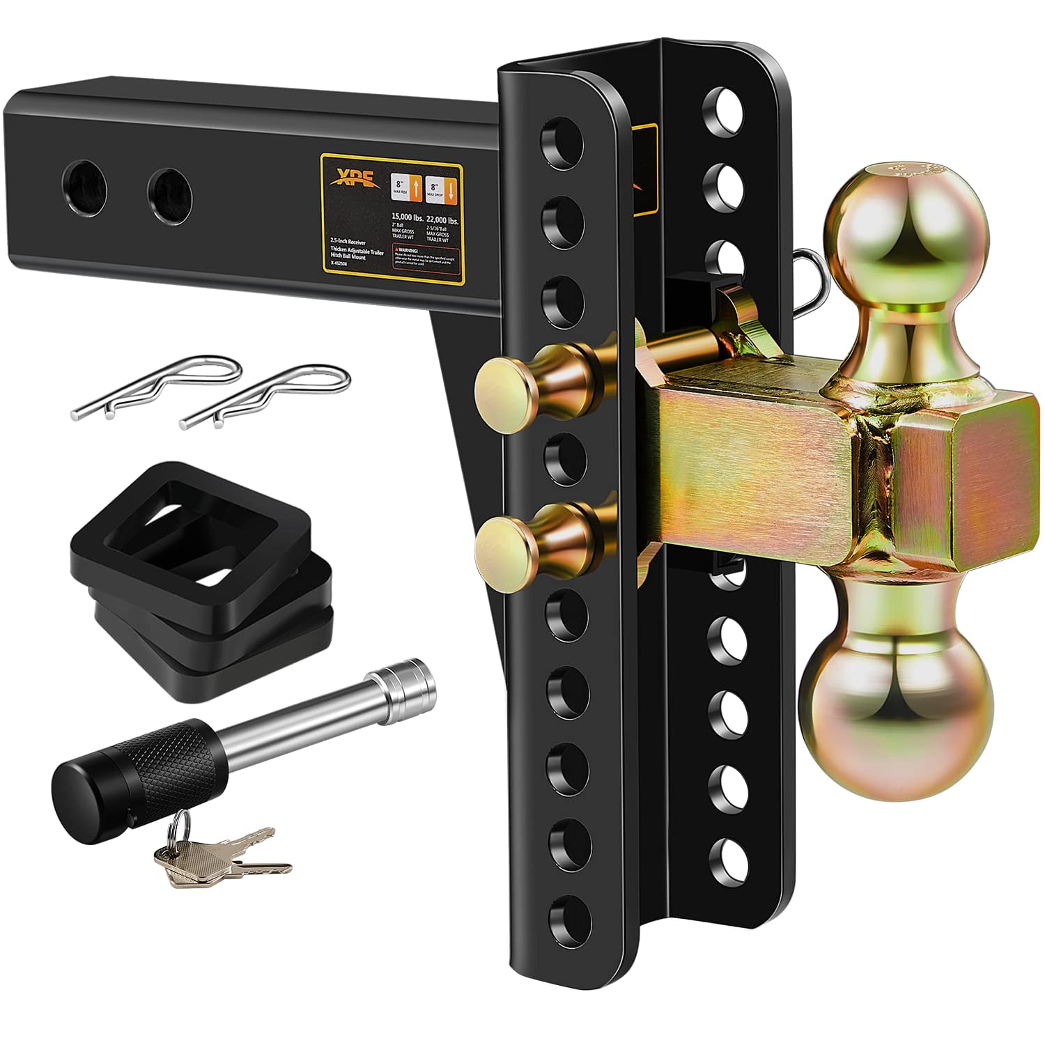 XPE Heavy Duty Adjustable Trailer Hitch, 8Inch Drop/Rise, 2" & 25/16