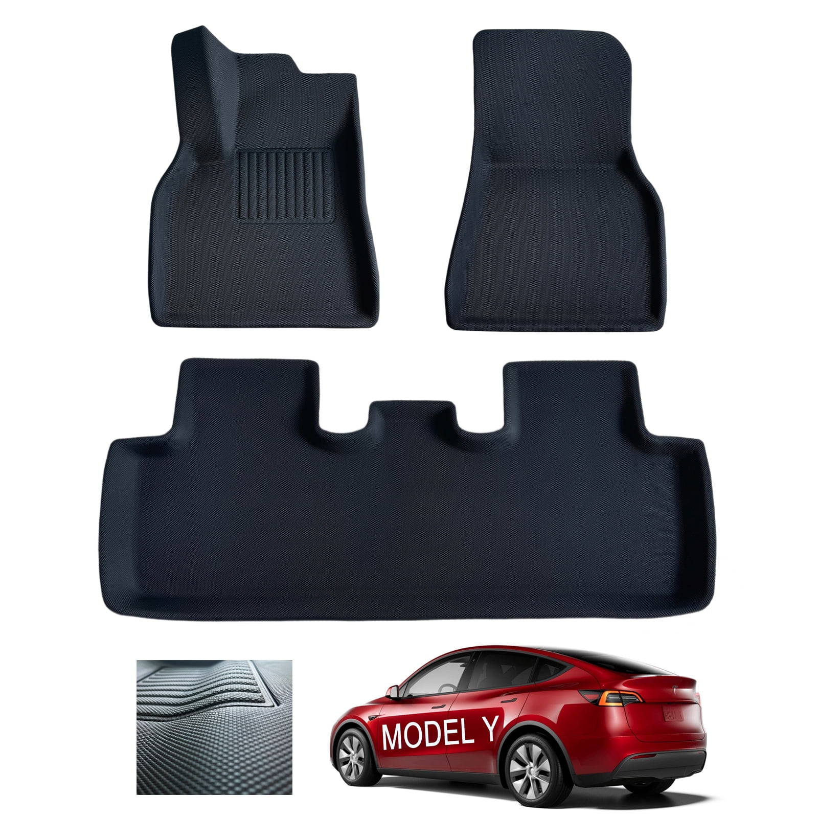 Floor Mats for Tesla Model Y 2021- 2023 - Made of Moulded XPE All Weather Floor Mats Tesla Model Y Accessories - Premium 3D Waterproof Car Mats - 3