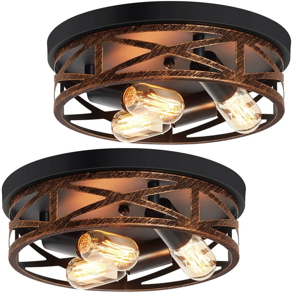 XPEHK 2 Pack 3-Light Bronze Flush Mount Ceiling Light, Farmhouse Crisscross Metal Cage Close to Ceiling Fixture for Entryway, Hallway, Bedroom